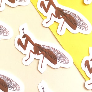 May include: A sheet of brown and white stickers featuring a repeating pattern of brown insect illustrations. The insects have wings and long legs. The stickers are on a yellow and beige background.