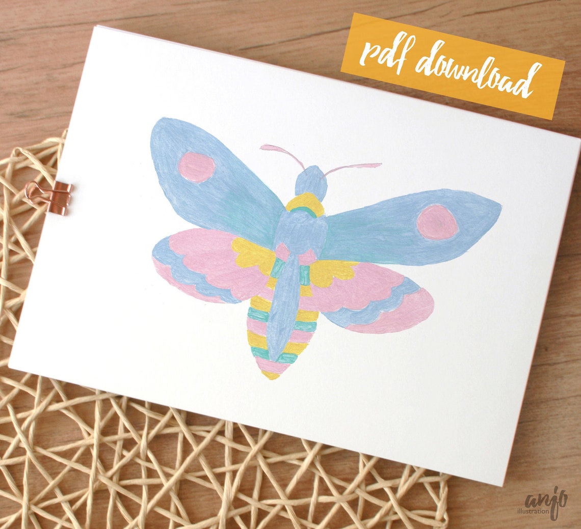 Pastel moth Printable pastel colored moth to download and Etsy
