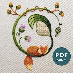 Fox crewel embroidery PDF pattern, Embroidery pattern digital download, Elara Embroidery crewelwork fox, Silk shading stitching tutorial