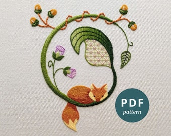 Fox crewel embroidery PDF pattern, Embroidery pattern digital download, Elara Embroidery crewelwork fox, Silk shading stitching tutorial