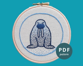Walrus embroidery pattern PDF, Instant download walrus embroidery pattern, Beginners crewel embroidery pattern