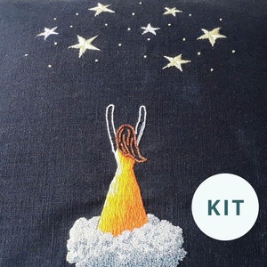 Thread painting embroidery kit with photo tutorial, Stitch a beautiful reach for the stars design for daily motivation