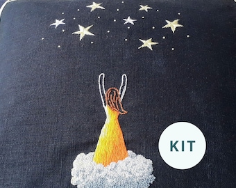 Thread painting embroidery kit with photo tutorial, Stitch a beautiful reach for the stars design for daily motivation