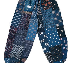 Indigo Color Patchwork Harem Pants Unisex | Boho Trousers with 2 Pockets | Perfect for Yoga & Relaxation | Cotton hippie Yoga Harem Pants