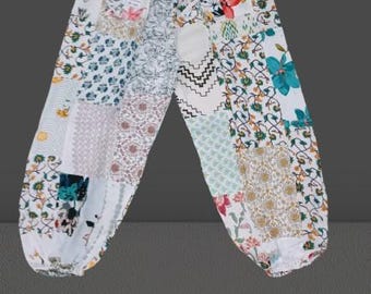White Color Patchwork Harem Pants Unisex | Boho Trousers with 2 Pockets | Perfect for Yoga & Relaxation | Cotton hippie Yoga Harem Pants