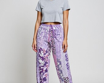 Purple Color Patchwork Harem Pants Unisex | Boho Trouser with 2 Pockets | Perfect for Yoga & Relaxation | Cotton Boho hippie Yoga Harem Pant