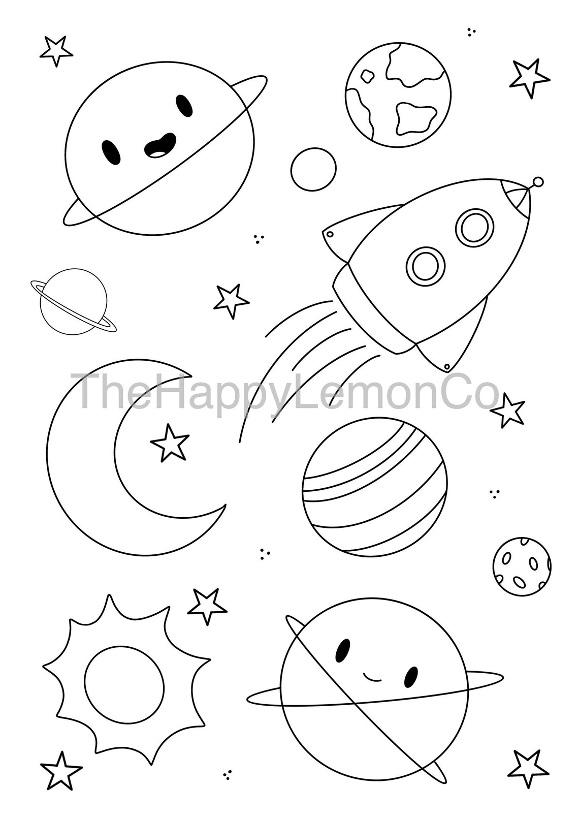 Outer Space Colouring Page Kawaii Colouring Planets | Etsy