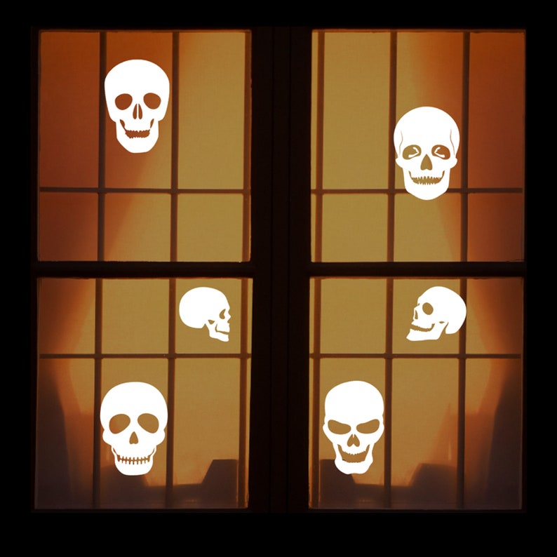 Halloween Window Clings
 Reusable Halloween Window Clings 6 Skulls Etsy