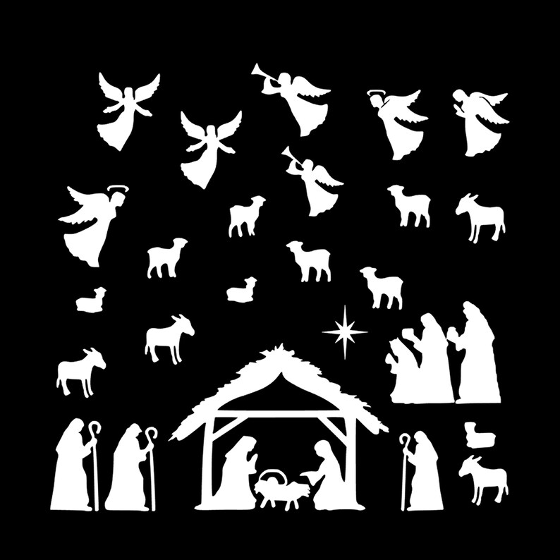 Medium Nativity Window Clings Reusable Manger Scene Window Etsy