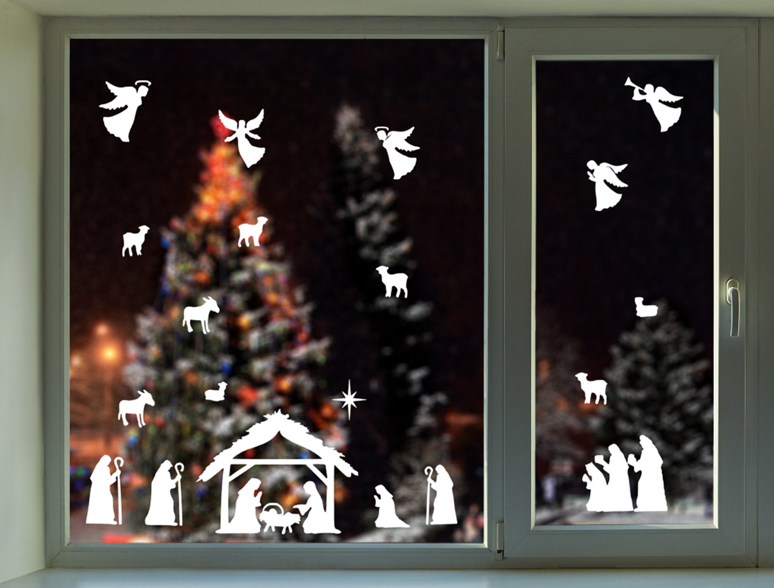 Small Nativity Window Clings Reusable Manger Scene Window | Etsy