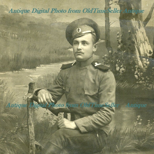 1900s.Portrait Soldier of the Tsarist Army.Russian Vintage Digital Photo.Instant Download.Antique Black White Photo.Old Military Photographs