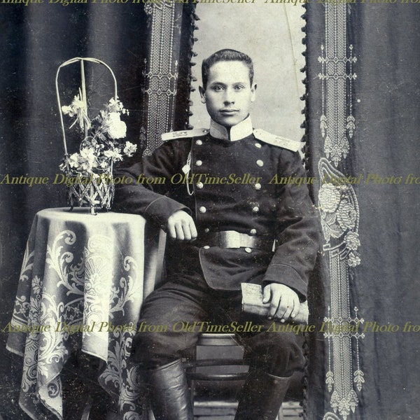 1900s.Portrait Soldier of the Tsarist Army.Military Vintage Digital Photo.Instant Download.Antique Black White Photo.Old Military Photograph