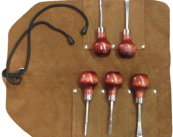 5pc Wood Carving Tools W/leather Tool Roll 107