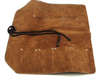 7 Pocket Suede Leather Tool Roll (18" x 18") for Larger Wood Chisels, Kitchen Knives, Woodcarving Tools, Wrenches, Screwdrivers