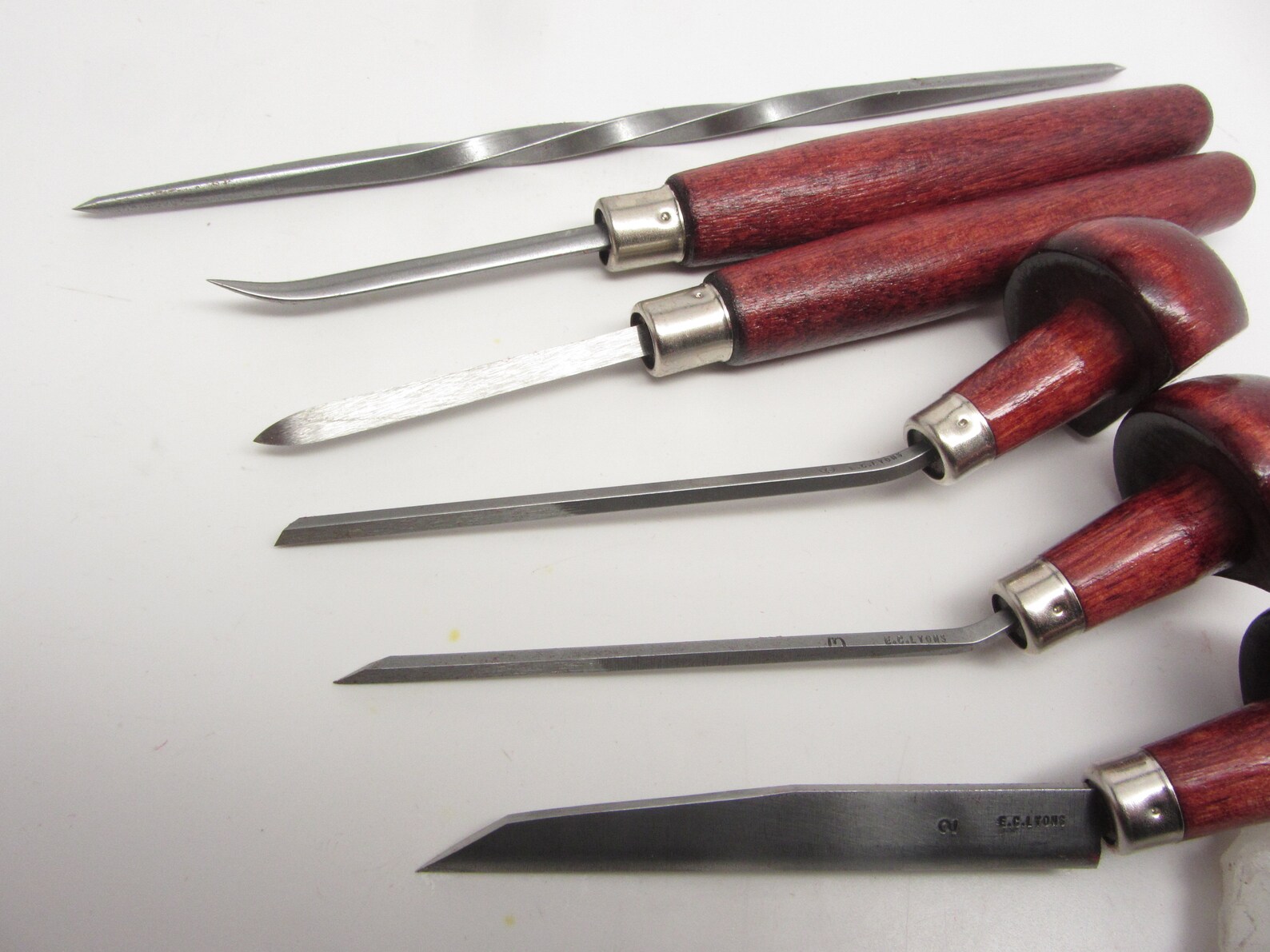 E C Lyons Intaglio Set B 6 Tools Etching Burnisher Twisted Scriber Scraper Elliptic Tint Burin
