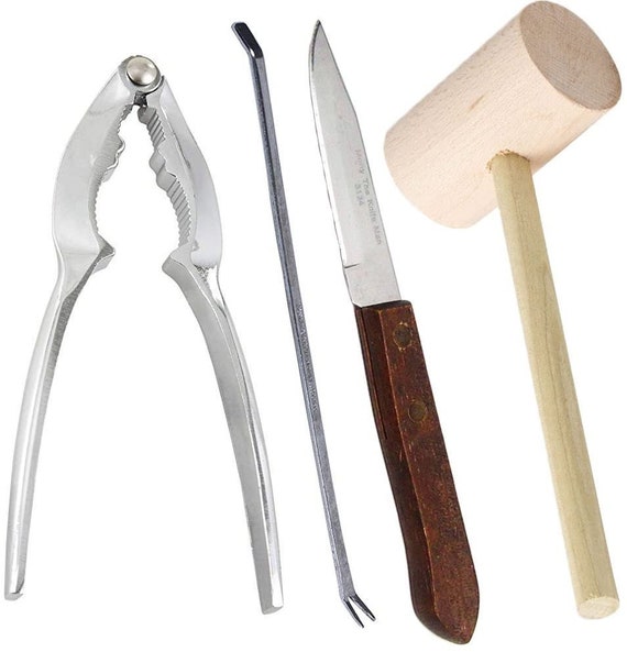 Crab Feast Seafood Shellfish Tools Cracker, Mallet, Crab Pick & Knife Party  Set 4 Piece 