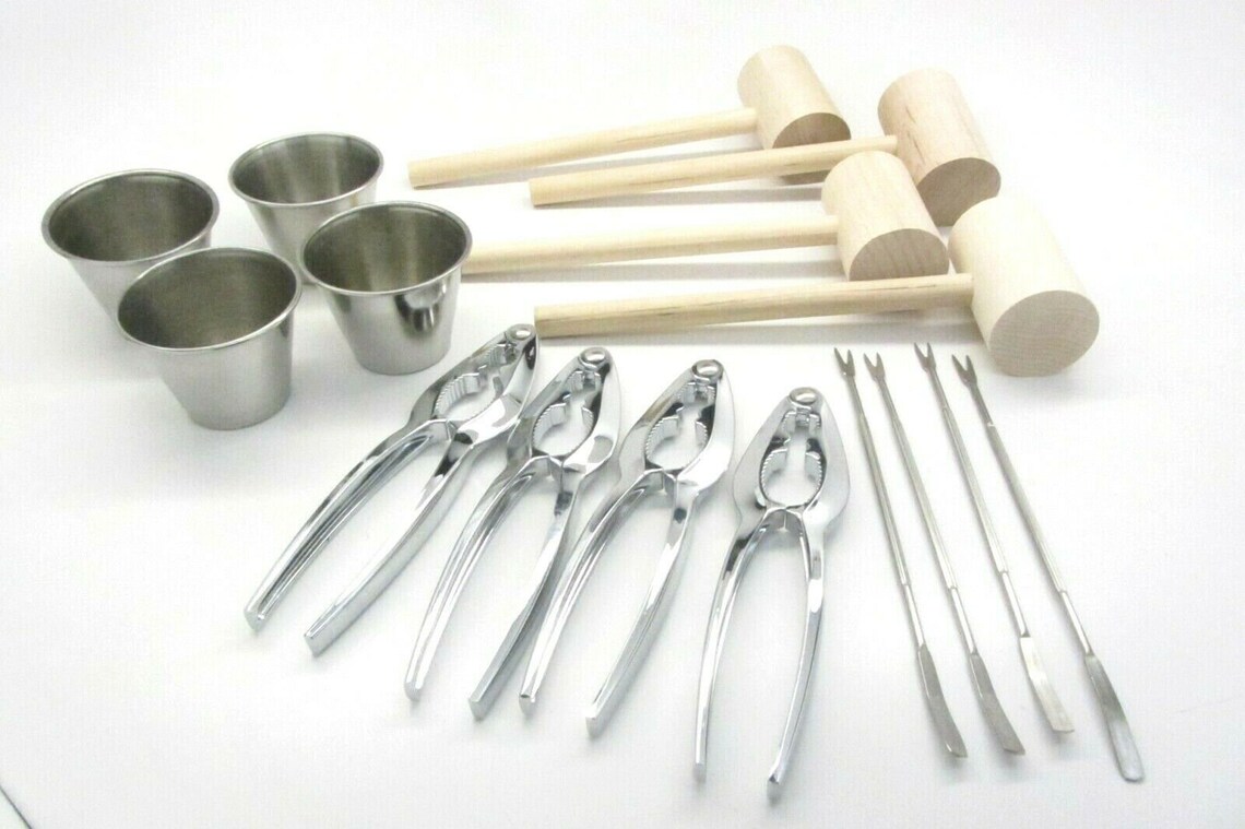 24pc Lobster Bake Crab Shellfish Seafood Tool Kit Metal Crackers Picks ...