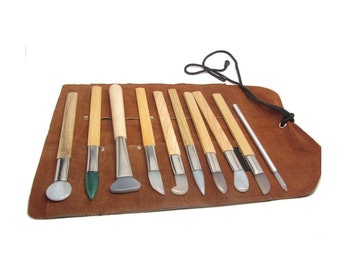 Agate Burnishers - 10 pc Set - Includes Leather Tool Roll - Bezel Gold Silver Leaf Tools for Bookbinding, Jewelry, Metal, Clay, Keeum-Boo