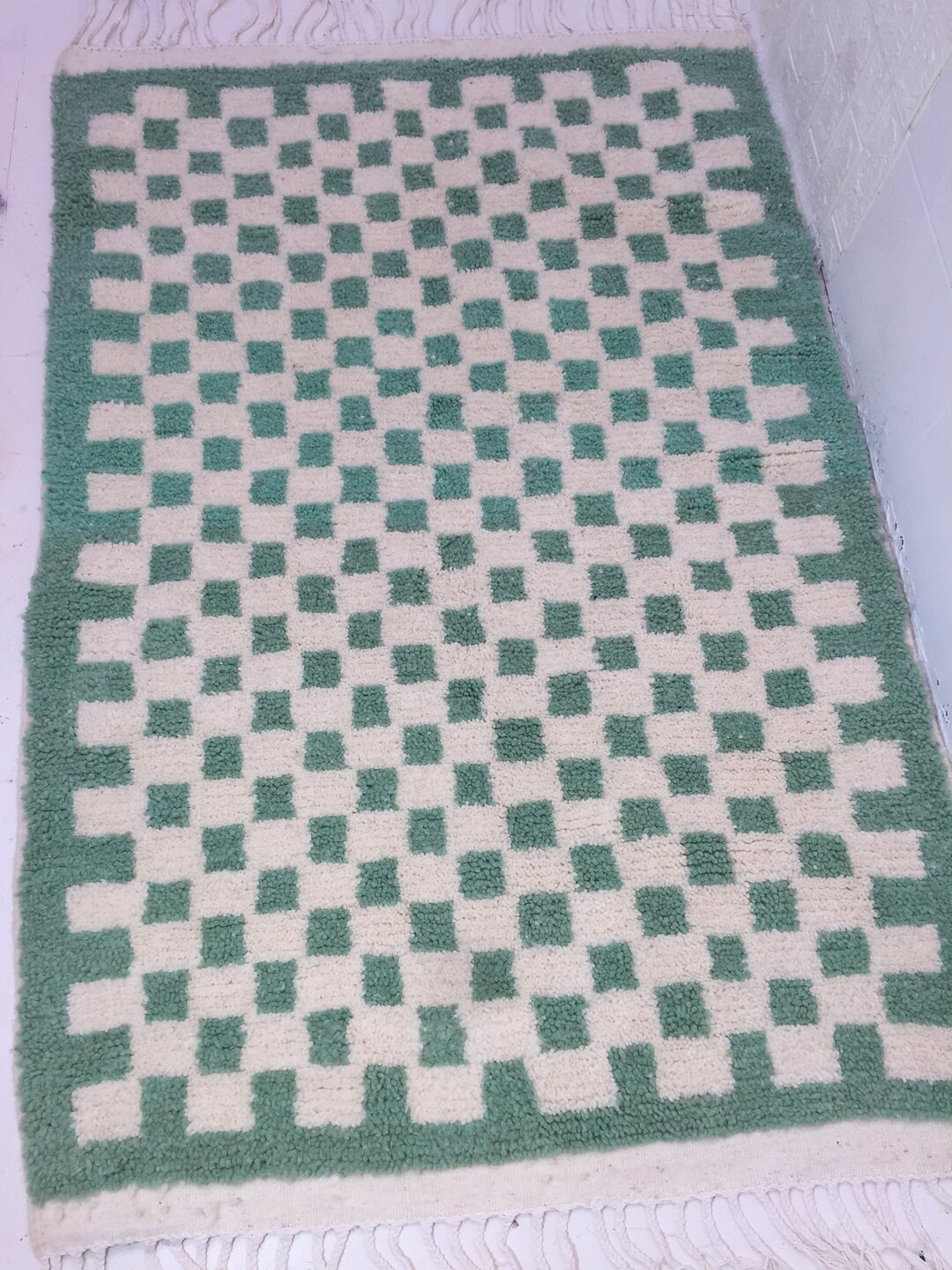 Custom Moroccan Checkered Mint Green Wool Rug,custom Rug,checkerboard ...