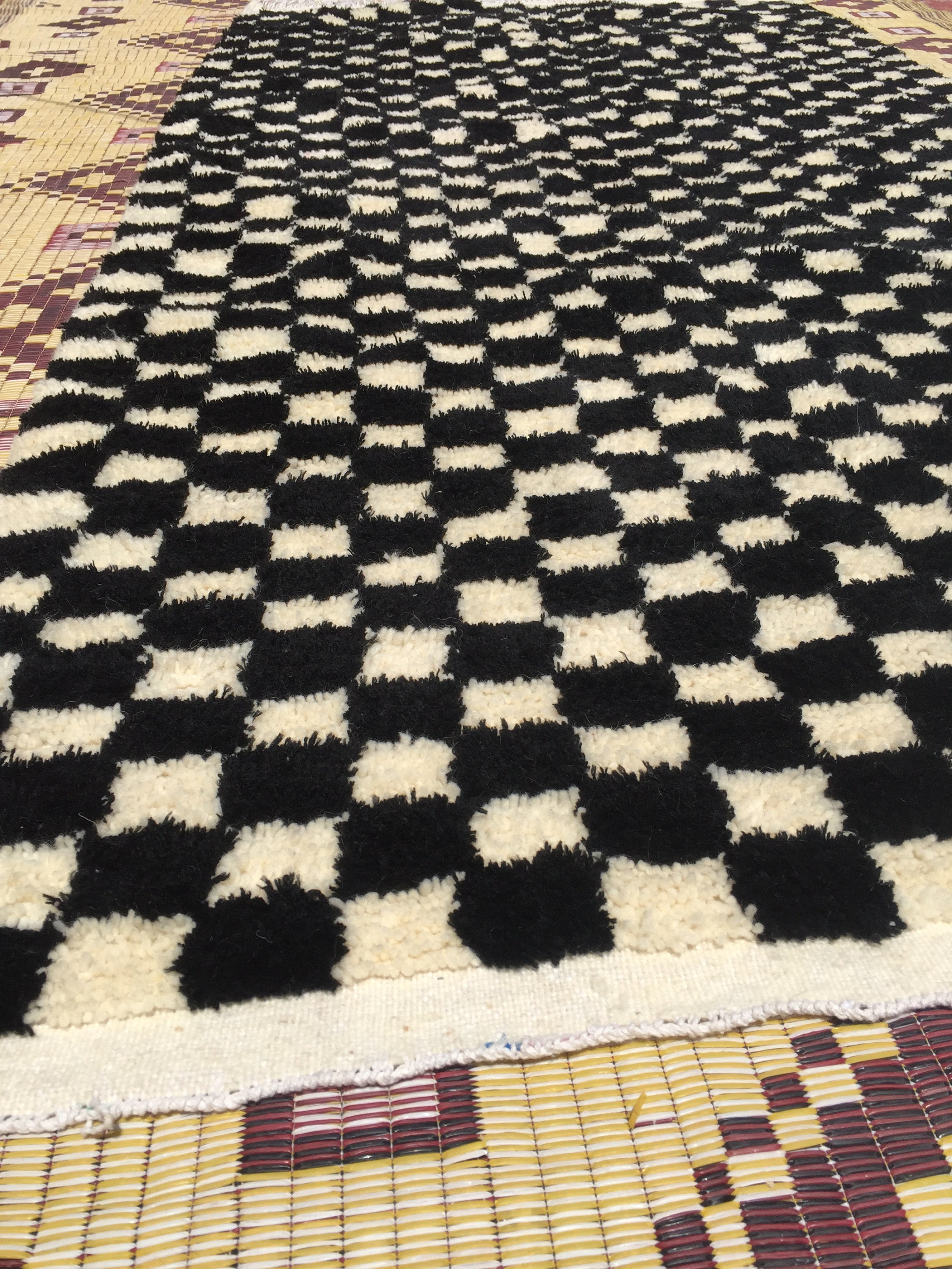 Wool Checkered Rug Custom Moroccan Checkered Black Wool Rug,custom Rug,checkerboard Rug ...