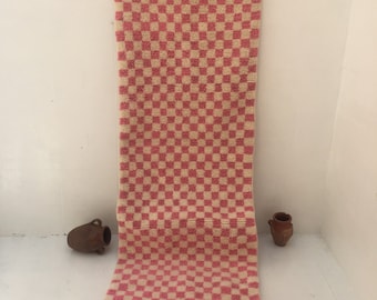 Moroccan Berber  Pink lilac Checkered runner rug,custom checkered runner,Moroccan Pink lilac  hallaway rug