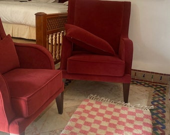 Custom Moroccan Checkered Pink lilac Wool Rug,Beni ourain rug, Morocco rug, checkerboard rug