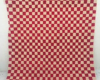 Custom Moroccan Checkere Red Wool Rug,custom rug,checkerboard rug, Beni ourain rug, Teppish Marokko,teppich schachbrett