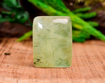 32 karat naturlig prehnit cabochon, grön prehnit strålande formad cabochon lös ädelsten för smycken, ca 24x18x7 mm