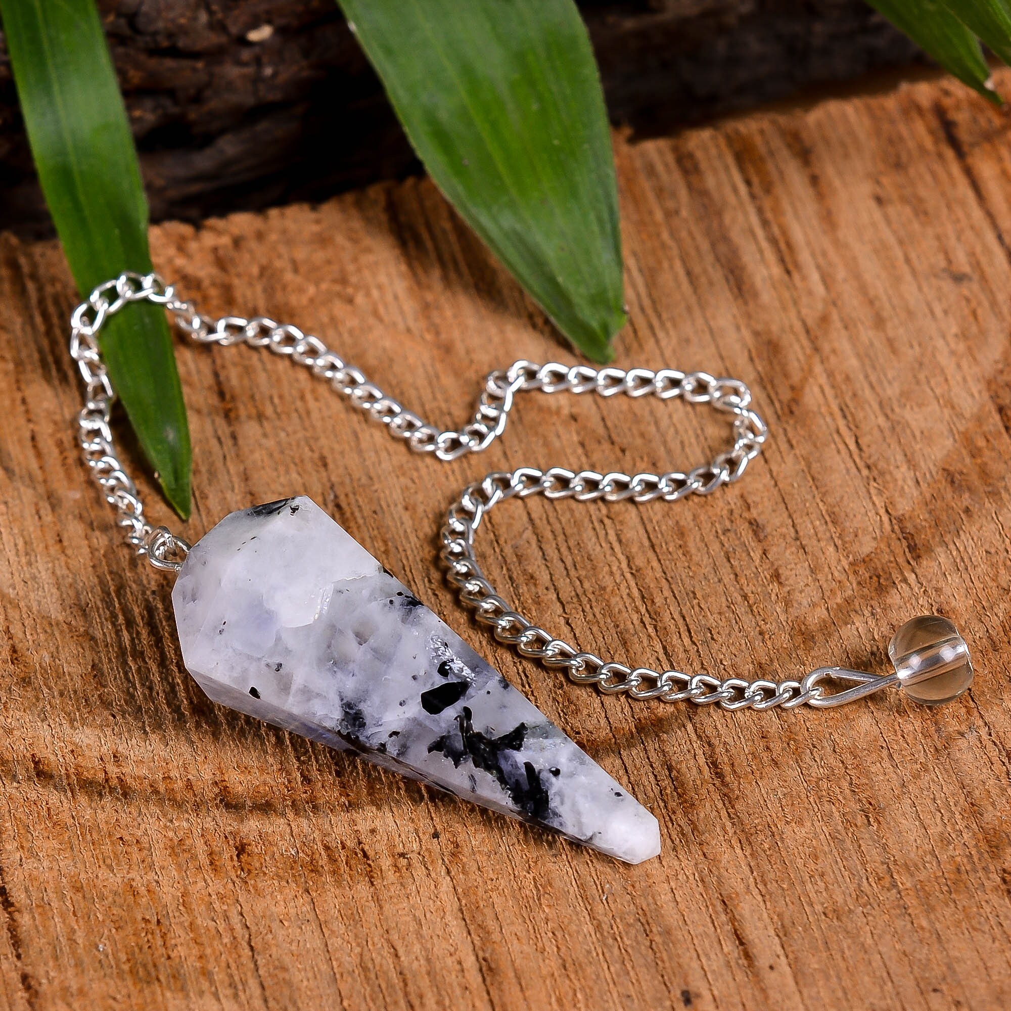 Rainbow Moonstone Cone Pendulum, Pendulum Healing Gemstone, Chakra Reiki Energy Generator, Environ 4