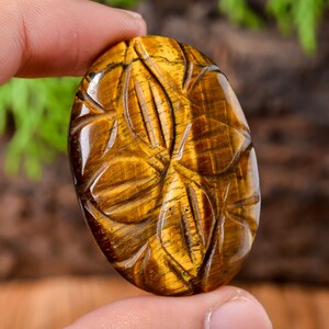 80Cts Tiger Eye Carved Cabochon, Tiger Eye Oval Shape Cabochon Gemstone, Loose Gemstone for Jewelry, Approx 43x30x7mm