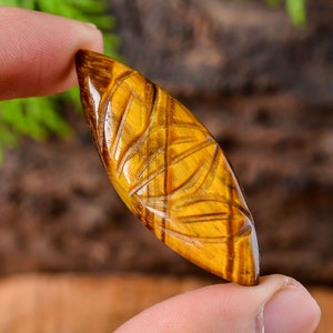 32Cts Tiger Eye Carved Cabochon, Tiger Eye Marquise Shape Cabochon Gemstone, Loose Gemstone for Jewelry, Approx 45x17x6mm