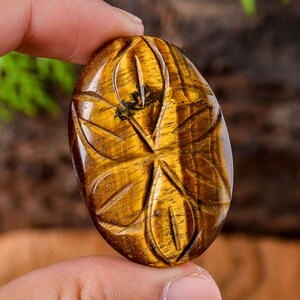 60Cts Tiger Eye Carved Cabochon, Tiger Eye Oval Shape Cabochon Gemstone, Loose Gemstone for Jewelry, Approx 41x18x7mm
