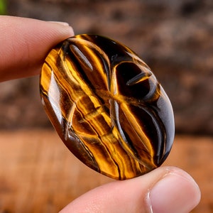 48Cts Tiger Eye Carved Cabochon, Tiger Eye Oval Shape Cabochon Gemstone, Loose Gemstone for Jewelry, Approx 34x25x7mm