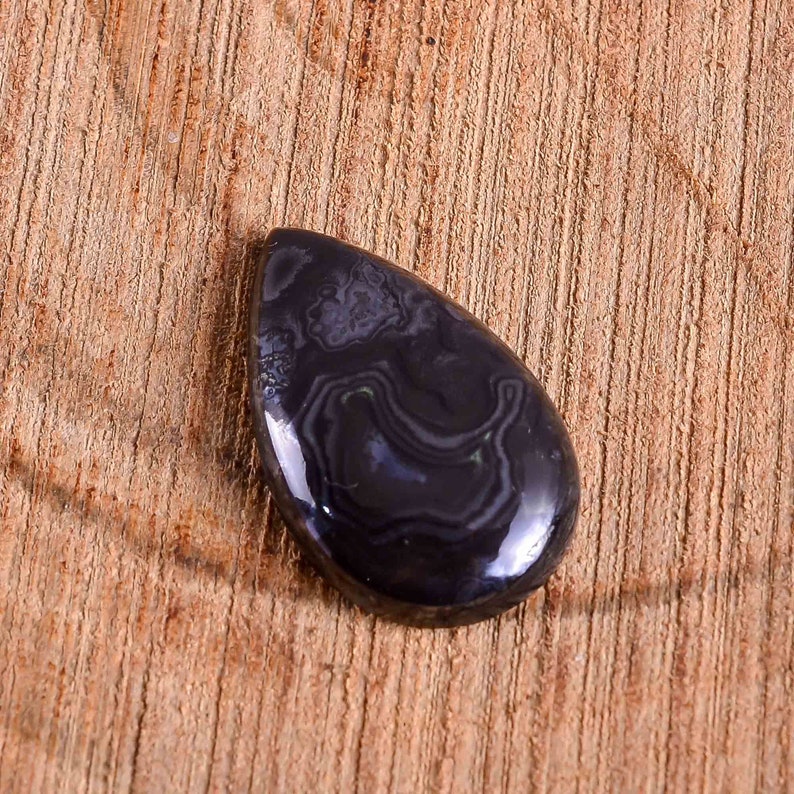 Approx 35X21X7 mm 38Cts Black Psilomelane Cabochon Pear Shape Cabochon Loose Gemstone For Jewelry