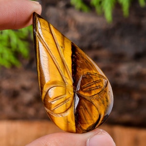 62Cts Tiger Eye Carved Cabochon, Tiger Eye Pear Shape Cabochon Gemstone, Loose Gemstone for Jewelry, Approx 50x27x7mm