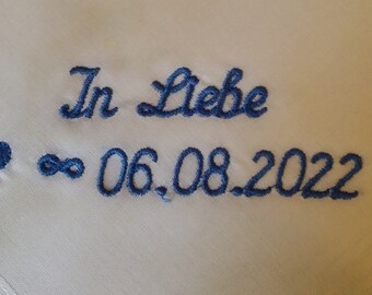 Bound embroiderd name,date