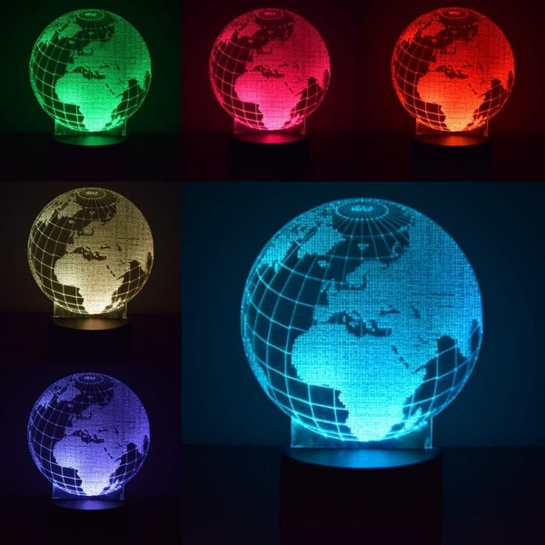 Lampe LED globe terrestre, couleurs changeantes, veilleuse