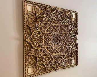 WOOD MANDALA WALL Decor Large Mandala Wall Hanging Boho Art Spiritual Gift Housewarming Large Wall Art Hippie Decor Apartment Wall Decor Art