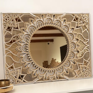 Wandspiegel groß | Spiegel Wand Dekor | Mandala Wand Kunst | Kunstvoller Spiegel