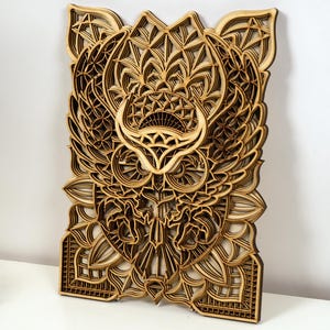 Arte de parede em mandala de madeira feita à mão com coruja – Totem de espírito animal com geometria sagrada, decoração boho para casa e presente espiritual para amantes de pássaros