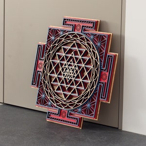 MANDALA SRI YANTRA Heiliger Holz-Wand-Dekor, Chakra Mandala Göttlich-Weibliche Kunst