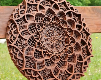 Rustieke houten mandala-muurkunst, heilige geometrie, boho-decor