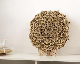 Gelaagde houten mandala-muurkunst, bohodecor heilige geometrie, accent meditatieruimte