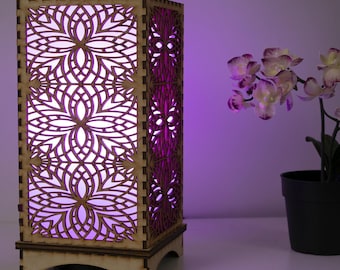 LED Mandala Lamp – Wooden Boho Mood Light with Sacred Geometry Design