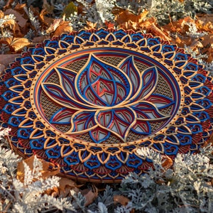 Blue Lotus Mandala, Zen Wood Wall Art, Wooden Spiritual Gift, Modern Apartment Boho Decor, Meditation Room Inner Growth Symbol