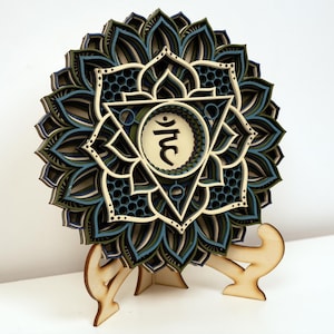 Throat Chakra Mandala Vishuddha Wall Art, Energy Center Wooden Wall Decor, Spiritual Handmade Gift for Yoga Studio Chakras Set Shakti