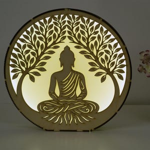 Lampada da parete a LED con meditazione del Buddha - Lampada spirituale, luce RGB che cambia colore, decorazione yoga zen