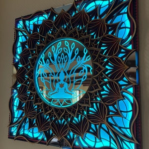 Mandala Buddha Glowing LED Wall Art Color Changing LED Wall Hanging Spiritual Gift Trippy Lights Psychedelic Art Yoga Studio Decor Gift