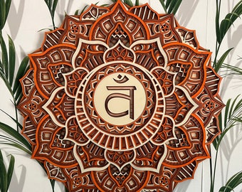 SACRAL CHAKRA MANDALA (Swadishthana) Wooden Decor Geometric Wood Wall Art Wall Hanging Yoga Studio Spiritual Gift Meditation Decor Gift