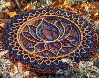 Blue Lotus Mandala, Zen Wood Wall Art, Wooden Spiritual Gift, Modern Apartment Boho Decor, Meditation Room Inner Growth Symbol